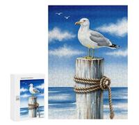 Seagull on A Post by The Sea Jigsaw Puzzle, 300 PCS, Indoor Activity for The Home, A Rewarding Pastime for Dedicated Jigsaw Fans, at Home