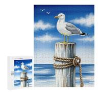 Seagull on A Post by The Sea Jigsaw Puzzle, 500 PCS, Relaxing Activity for Adults, A Detailed Puzzle Experience for Adult Hobbyists