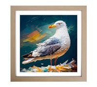 Seagull Palette Knife Painting Framed Print | 18x18 Inch Oak Framed Wall Art | Ready to Hang | Modern Animal Picture | Living Room Bedroom Lounge Office
