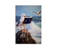 Seagull Reading A Book Wall Art Poster, Funny Toilet Bathroom Humor Art, Cheeky Laundry Themed Artwork, Trendy Modern Home Wall Decor for Bathroom Spaces 12x18inch(30x45cm)