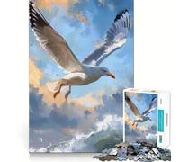 Seagull Soaring over Ocean Waves Jigsaw Puzzle 1000 Piece for Teenagers Logic Train Toy Light Relax Smooth Cut Wall Art Decor (38x52cm)