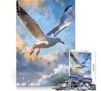 Seagull Soaring over Ocean Waves Jigsaw Puzzle 1000 Piece for Teenagers Logic Train Toy Light Relax Smooth Cut Wall Art Decor (38x52cm)