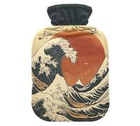 Seagull Wave Beige Pattern Hot Water Bottle with Cover for Pain Relief Bed Warmer for Headaches, 2L