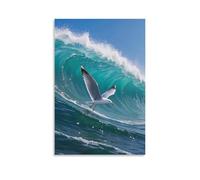 Seagull Waves Painted 3D Wall Canvas. Wall Painting. Modern Birds in Flight Picture, Ready to Hang Wall Art 08x12inch(20x30cm)