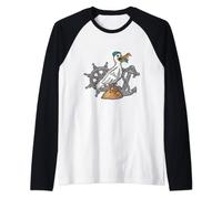 Seagull with sailor cap and fish roll in mouth Raglan Baseball Tee