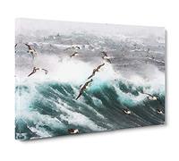 Seagulls Above the Ocean Canvas Print | Gallery Wrapped 30mm Frame Wall Art | 30x20 inches | Ready to Hang | Coastal Seascape Picture | Living Room Bedroom Lounge Office