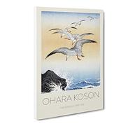 Seagulls Above The Sea By Ohara Koson Canvas Print | Gallery Wrapped 30mm Frame Wall Art | 20x14 inches | Ready to Hang | Asian Seascape Picture | Living Room Bedroom Lounge Office