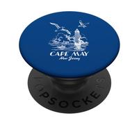 Seagulls And Lighthouse Cape May New Jersey Landscape Retro PopSockets Adhesive PopGrip