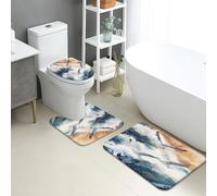 Seagulls Bathroom Mat Sets 3 Piece, Watercolor Blue Ocean Waves Absorbent Non Slip Toilet Rugs U Shaped Washable, Coastal Home Quick Dry Memory Foam Bathroom Rug Set