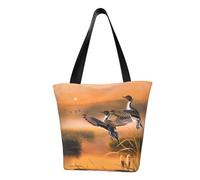 Seagulls By The Lake In The Sunset Women'S Printed Tote Bag, Large Capacity Shoulder Handbag, Polyester Fabric With Foam Padding,Inner Security Pocket