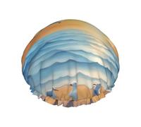 seagulls by the sea Double layer women's shower cap, reusable, large size design suitable for all hair lengths, suitable for girls, spa and home salon use.