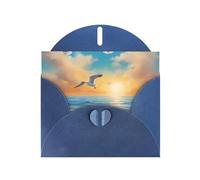 Seagulls By The Sea Horizontal Holiday Card With Blue Heart Shaped Envelope And Write Various Holiday Greetings