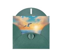 Seagulls By The Sea Horizontal Holiday Card With Dark Green Heart Shaped Envelope And Write Various Holiday Greetings