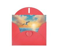Seagulls By The Sea Horizontal Holiday Card With Red Heart Shaped Envelope And Write Various Holiday Greetings