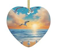 seagulls by the sea Print heart-shaped ceramic pendants create a warm atmosphere for homes, parties, and gifts.