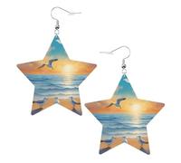 seagulls by the sea Prints Leather Star-Shaped Earrings Lightweight And Stylish Accessories For Parties Dances And Everyday Life.