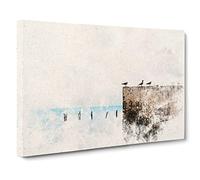 Seagulls By The Sea Watercolour Canvas Print | Gallery Wrapped 30mm Frame Wall Art | 20x14 inches | Ready to Hang | Coastal Seascape Picture | Living Room Bedroom Lounge Office