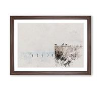 Seagulls by The Sea Watercolour Framed Print | A2 Walnut Framed Wall Art | Ready to Hang | Modern Animal Picture | Living Room Bedroom Lounge Office