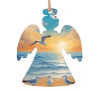 seagulls by the sea Wooden Angel Shape Ornaments 6 PCS Suitable For Hanging On Walls Doors And Windows