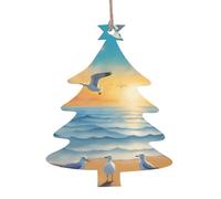 seagulls by the sea Wooden Christmas Tree Shape Ornaments 4 PCS Suitable For Hanging On Walls Doors And Windows