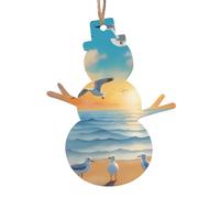 seagulls by the sea Wooden Snowman Shape Ornaments 2 PCS Suitable For Hanging On Walls Doors And Windows