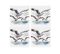 Seagulls Ceramic Coaster Set - Coastal Bird Seaside Square Set of Four (4) Coasters Gift