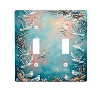 Seagulls Double Light Switch Cover Plate, Coastal Natural Coral Bubbles Summer Turquoise Plastic Standard Size Toggle Light Switch Cover for Living Room Bedroom Home Office Decor