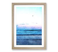 Seagulls Flying High Painting Framed Print | A2 Oak Framed Wall Art | Ready to Hang | Modern Animal Picture | Living Room Bedroom Lounge Office