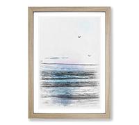 Seagulls Flying High Sketch Framed Print | A2 Oak Framed Wall Art | Ready to Hang | Modern Animal Picture | Living Room Bedroom Lounge Office