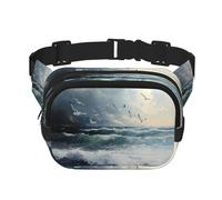 Seagulls flying low Printed multifunctional waist bag, unisex trendy messenger bag, travel sports storage bag