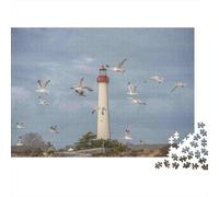 Seagulls Flying Near Lighthouse 1000 Piece Jigsaw Puzzles Lighthouse with Seagulls for Adult Educational Games Beautiful Decoration Challenge High Difficulty Birthday Gifts 70x50cm/1000pcs