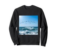 Seagulls Flying Ocean Waves Coastal Sky Scene Sweatshirt