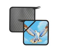 Seagulls in Flight 2PCS Square Silicone Anti-scalding mat - 7.1 inches, Suitable for Frying Pans, ovens, Grills, Tea Sets