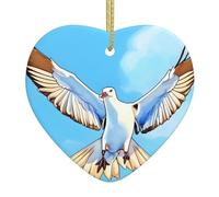 Seagulls in Flight Ceramic Christmas Heart Pendant, The Pottery Piece is Available with Silk Thread