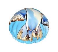 Seagulls in flight Double layer women's shower cap, reusable, large size design suitable for all hair lengths, suitable for girls, spa and home salon use.