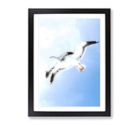 Seagulls In Flight In Abstract Modern Framed Wall Art Print, Ready to Hang Picture for Living Room Bedroom Home Office Décor, Black A4 (34 x 25 cm)