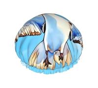 Seagulls in flight Print Shower Cap - Reusable, Double Layer, Breathable, Adjustable Elastic Strap, Hotel Travel Essentials
