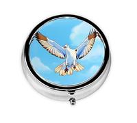 Seagulls in Flight Round mini Pill Box, Lightweight and Portable, with 3 Plastic Inserts, Suitable for Carrying in Pockets or Wallets.