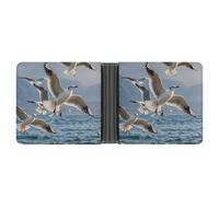 Seagulls in Flight Wallet Bifold Passcase Slim Wallet Leather Compact Credit Card Holder Front Pocket Cash Purse