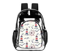 Seagulls Lighthouse Sailing Boat Rudder Clear Backpack Transparent Heavy Duty Bag