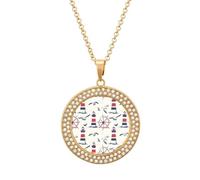 Seagulls Lighthouse Sailing Boat Rudder Women's Necklaces Round Long Alloy Pendant Necklace Minimalist Tiny Jewelry Gift Golden-style