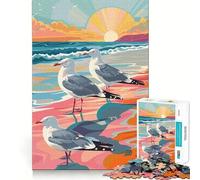 Seagulls on A Beach 1000 Pieces Jigsaw Puzzles for Adults Memory Boost Home Pastime Image Assembly Wall Art Decor (38x52cm)