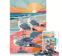 Seagulls on A Beach Jigsaw Puzzles 1000 Piece for Teenagers Enhance Recall Relax Time Exact Edge Creative Gift (50x75cm)