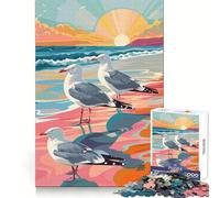 Seagulls on A Beach Jigsaw Puzzles 1000 Piece for Teenagers Enhance Recall Relax Time Exact Edge Creative Gift (50x75cm)