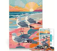 Seagulls on A Beach Teenager Jigsaw Puzzles 1000 Pieces Mind Puzzle Casual Relax Image Assembly Heartfelt Gift (38x26cm)