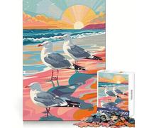 Seagulls on A Beach Teenager Jigsaw Puzzles 1000 Pieces Mind Puzzle Casual Relax Image Assembly Heartfelt Gift (38x26cm)