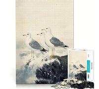 Seagulls on A Rocky Coastline Painting 1000 Piece Jigsaw Puzzles for Adults Jigsaw Memory Gain Stress Release Design Assembly Xmas Gift (38x26cm)