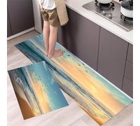 Seagulls On The Beach Kitchen Rugs Non Skid Washable Mats Set of 2 PCS, Coastal Landscape Absorbent Runner Rugs for Kitchen, Front of Sink,Sink Laundry, 40x60cm+40x120cm Sky Blue