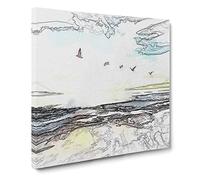 Seagulls Over a Beach in San Diego Canvas Print | Gallery Wrapped 30mm Frame Wall Art | 20x20 inches | Ready to Hang | Abstract Seascape Picture | Living Room Bedroom Lounge Office
