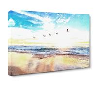 Seagulls Over A Beach In San Diego Canvas Print | Gallery Wrapped 30mm Frame Wall Art | 24x16 inches | Ready to Hang | Coastal Seascape Picture | Living Room Bedroom Lounge Office